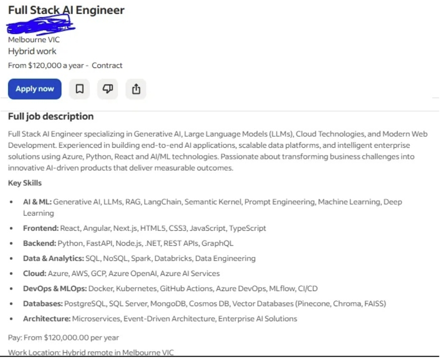 Full Stack AI Engineer job posting